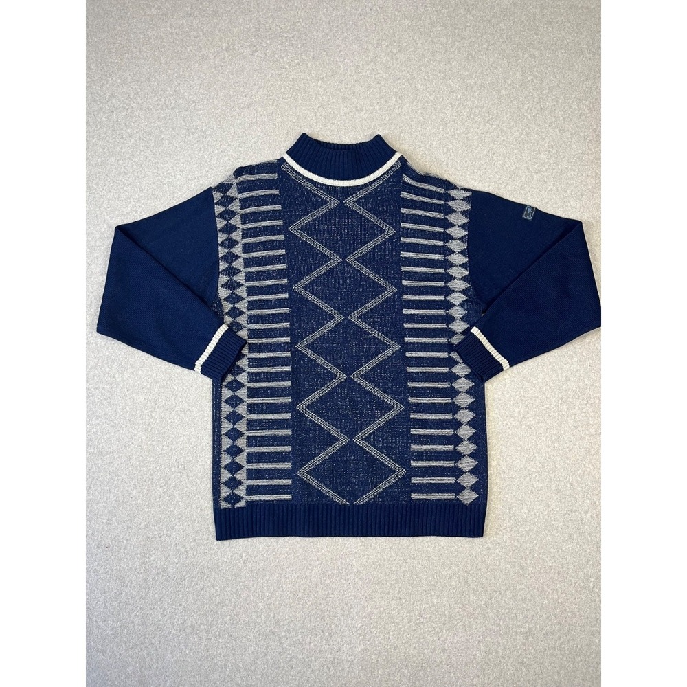 Vintage Southpole Sweater Mens L Navy 90s Nordic 3D Geometric Long Sleeve Mock